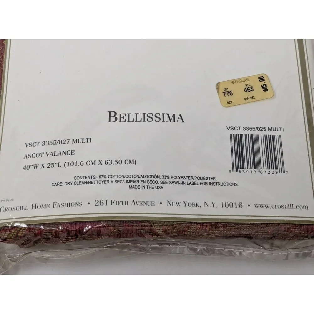Croscill Bellissima Red Gold Ascot Curtain Valance Embroidered‎ Tassel Brocade